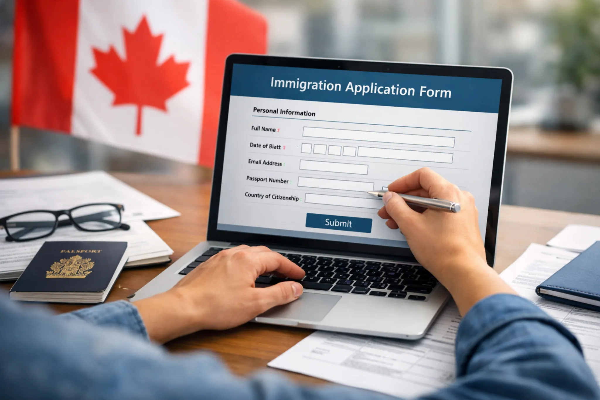 ملء استمارة الهجرة إلى كندا إلكترونيًا عبر نموذج طلب الهجرة الرسمي