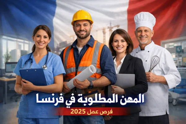 صورة توضح المهن المطلوبة في فرنسا وتشمل مجالات التمريض والبناء والمطاعم والوظائف الإدارية ضمن فرص العمل في فرنسا 2025