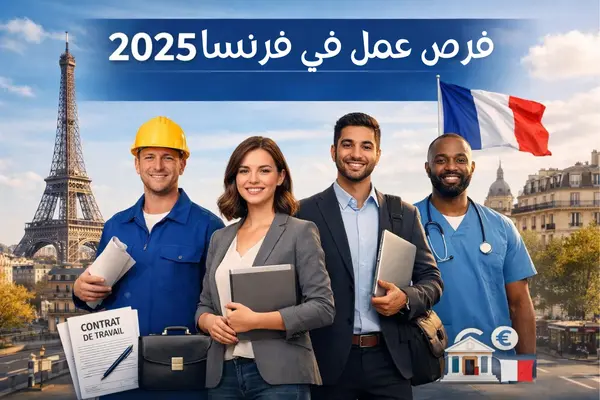 مجموعة من الأشخاص أمام برج إيفل في باريس يمثلون فرص عمل في فرنسا 2025 في قطاعات متنوعة