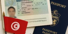 صورة توضيحية لتأشيرة شنغن الخاصة بـ فيزا ايطاليا تونس وجواز سفر للسفر إلى إيطاليا